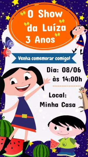 Convite Show da Luna para Aniversário Infantil Editável Online