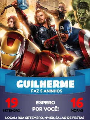 Convite de Aniversário Vingadores para Editar Online