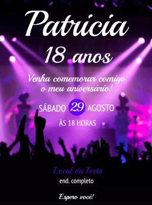 Convite de Aniversário Balada Lilás para Editar Online