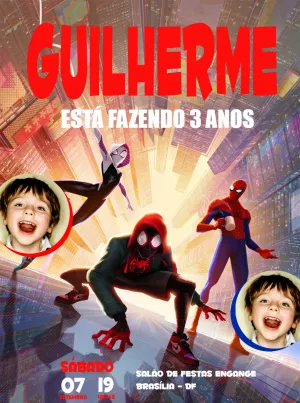 Convite Aniversário Homem Aranha Aranhaverso com Foto para Editar