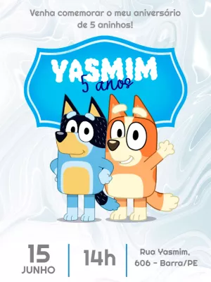 Convite de Aniversário Bluey e Bingo para Editar Online