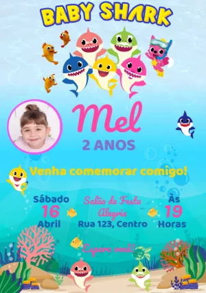 Invitación de cumpleaños Baby Shark – Estático – Convites e Artes Digitais