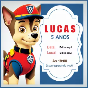 Invito di compleanno Paw Patrol – Statico – Caio Kawamura