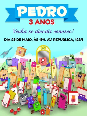 Convite de Aniversário Numberblocks Editável Online