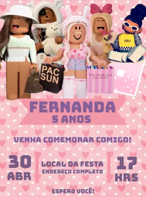 Convite de Aniversário Roblox Menina para Editar Online