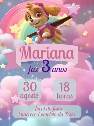 Convite Aniversário Skye Patrulha Canina para Editar Online