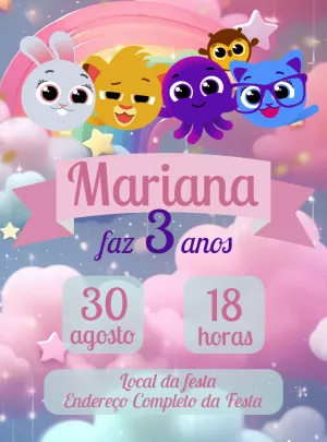Convite Aniversário Bolofofos para Editar Online