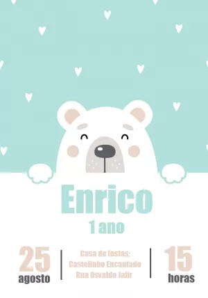 Convite Aniversário Bebê Urso Polar para Editar Online