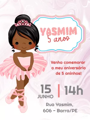 Convite Aniversário Bailarina Negra para Editar Online