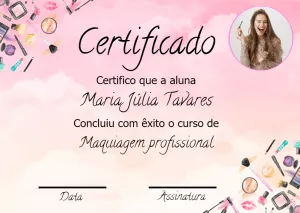 Certificado de Maquiagem Profissional com Foto para Editar