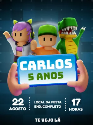 Convite de Aniversário Stumble Guys com Personagens para Editar