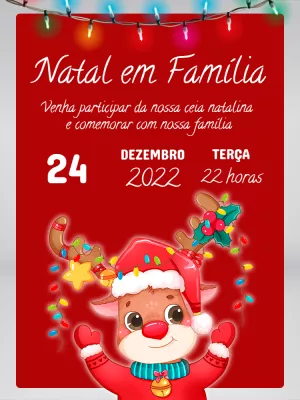 Convite de Natal com Rena Fofa para Editar Online e Imprimir
