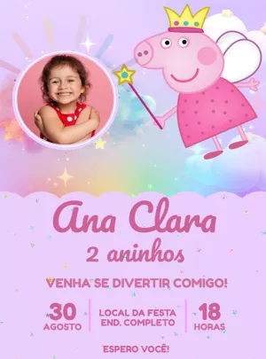 Convite Aniversário Peppa Pig Fada com Foto para Editar Online