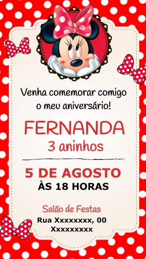 Convite de Aniversário Minnie Vermelha para Editar Online