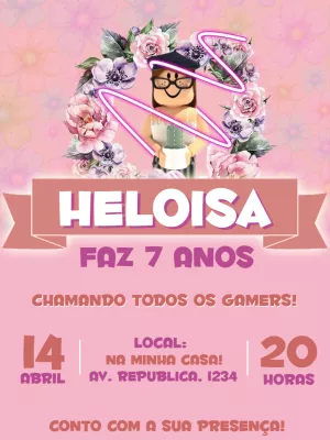 Convite de Aniversário Roblox Menina para Editar Online