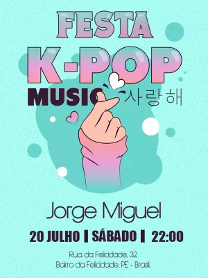 Convite de Aniversário K-Pop com Coração Coreano para Editar