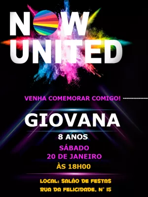 Convite de Aniversário Now United para Editar Online