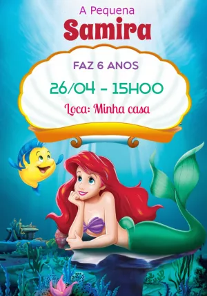 Convite Aniversário A Pequena Sereia Ariel para Editar