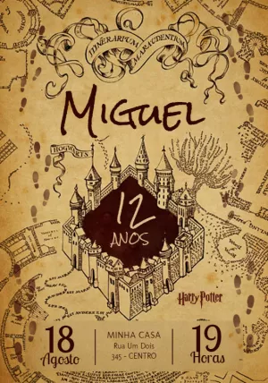 Convite Aniversário Harry Potter Mapa do Maroto para Editar