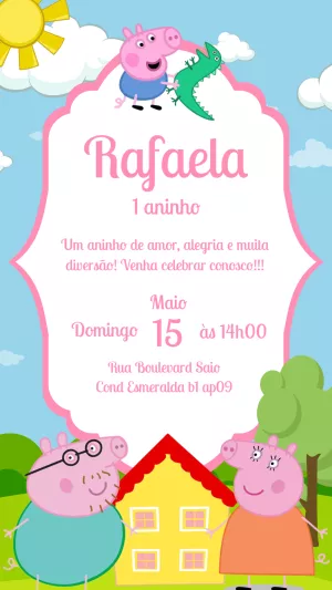 Convite Aniversário George Pig e Família para Editar Online