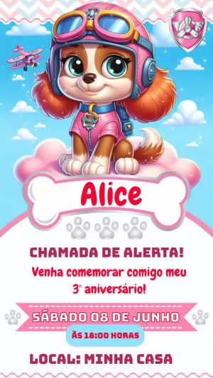 Convite Aniversário Skye Patrulha Canina para Editar Online