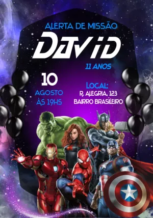Convite Aniversário Vingadores para Editar Online