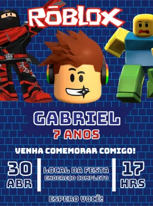 Convite de Aniversário Roblox com Personagens para Editar Online