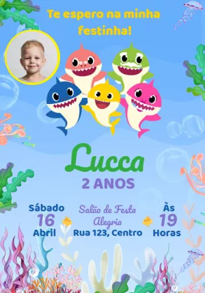 Convite de Aniversário Baby Shark com Foto para Editar Online