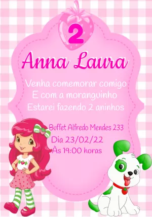 Convite Aniversário Moranguinho para Editar Online