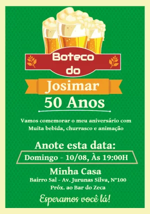 Convite de Aniversário Tema Boteco para Editar Online