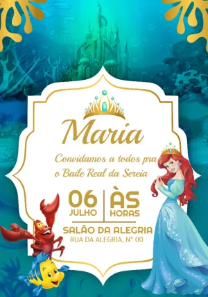 Invitación de cumpleaños La Sirenita – Estático – On Convites Digitais