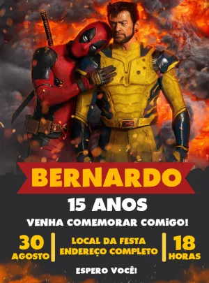 Convite de Aniversário Wolverine e Deadpool para Editar Online