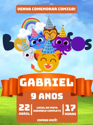 Convite de Aniversário Bolofofos com Personagens para Editar