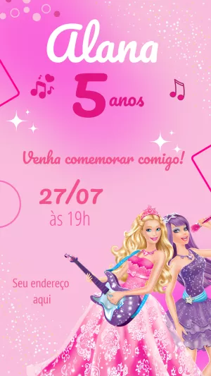 Convite de Aniversário Barbie Popstar para Editar Online
