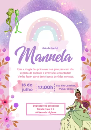 Convite Chá de Bebê Princesa Tiana para Editar Online