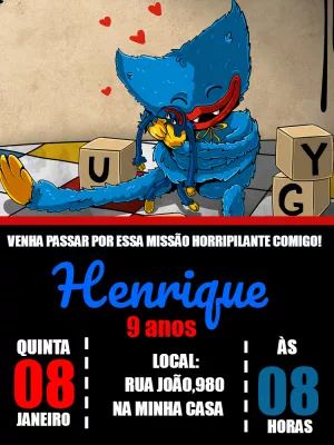 Convite de Aniversário Huggy Wuggy para Editar Online