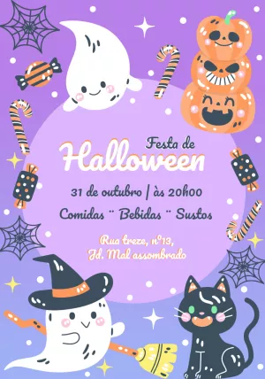 Convite de Halloween com Ilustrações Fofas para Editar Online