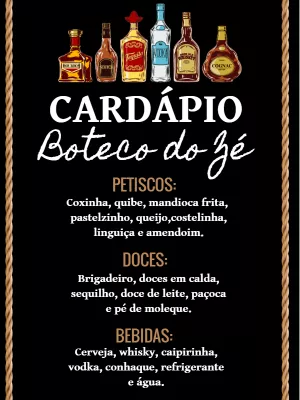 Cardápio de Aniversário Tema Boteco para Editar Online
