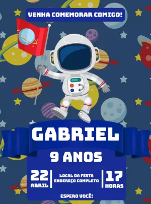 Convite de Aniversário Astronauta para Editar Online