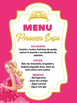 Menu de Aniversário Princesa Boneca para Editar Online