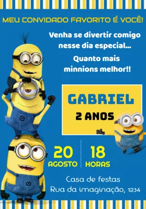 Convite de Aniversário Minions Editável para Festa Infantil