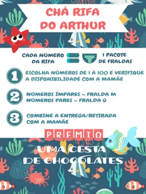 Convite Chá Rifa Fundo do Mar com Animais para Editar Online