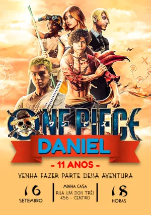 Convite Aniversário One Piece Live Action para Editar Online