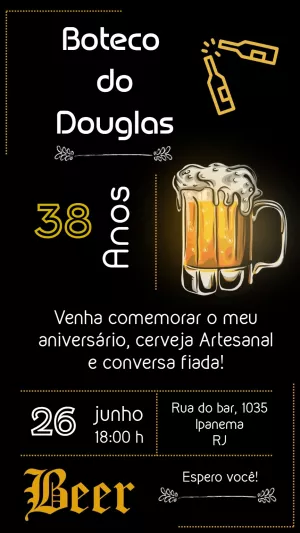 Convite de Aniversário Tema Boteco para Editar Online