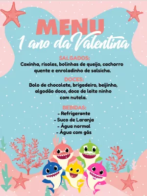 Menu de Aniversário Baby Shark para Editar Online