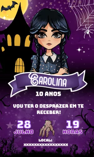 Convite de Aniversário Wandinha Addams para Editar Online
