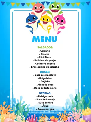 Menu de Aniversário Baby Shark para Editar Online