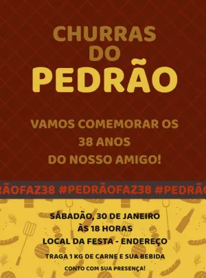 Convite de Aniversário Churrasco Rústico para Editar Online