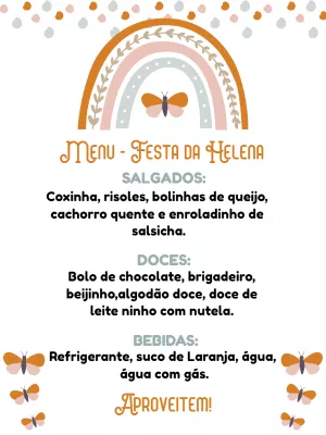 Menu de Aniversário Arco-Íris Boho para Editar Online