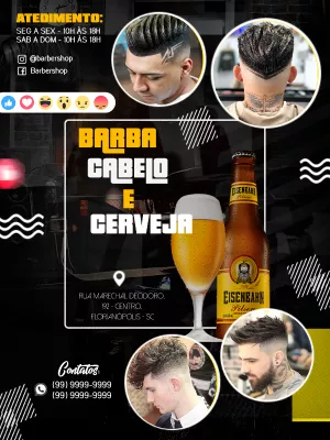 Folheto de Barbearia Moderno com Cerveja para Editar Online